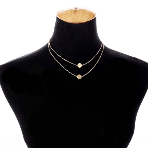 Double Layer Clip Circle Necklace choker - Picture 4 of 4